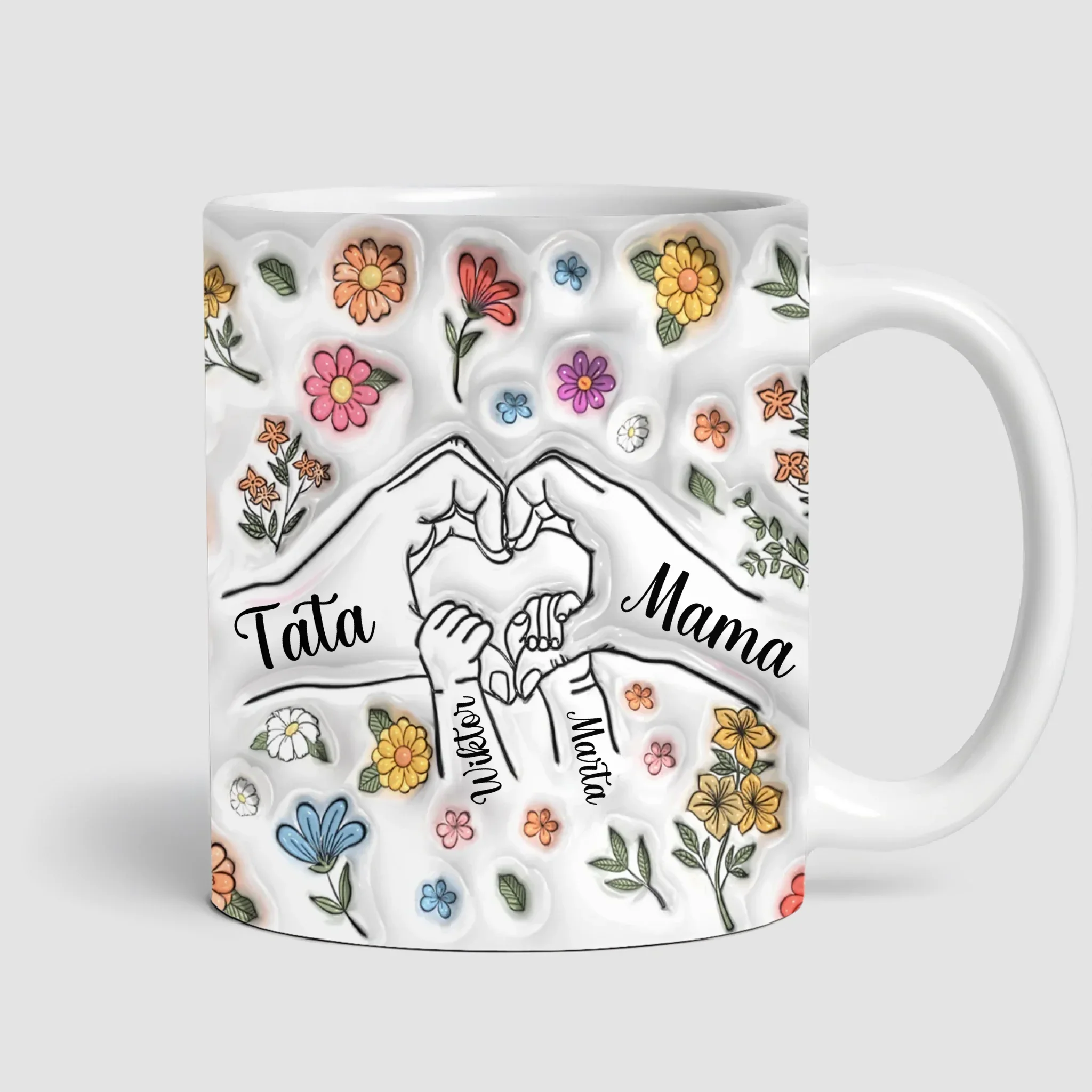 Hrnek pro maminku a tátu - srdce z dlaní - Hrnek (330ml) - Bílý