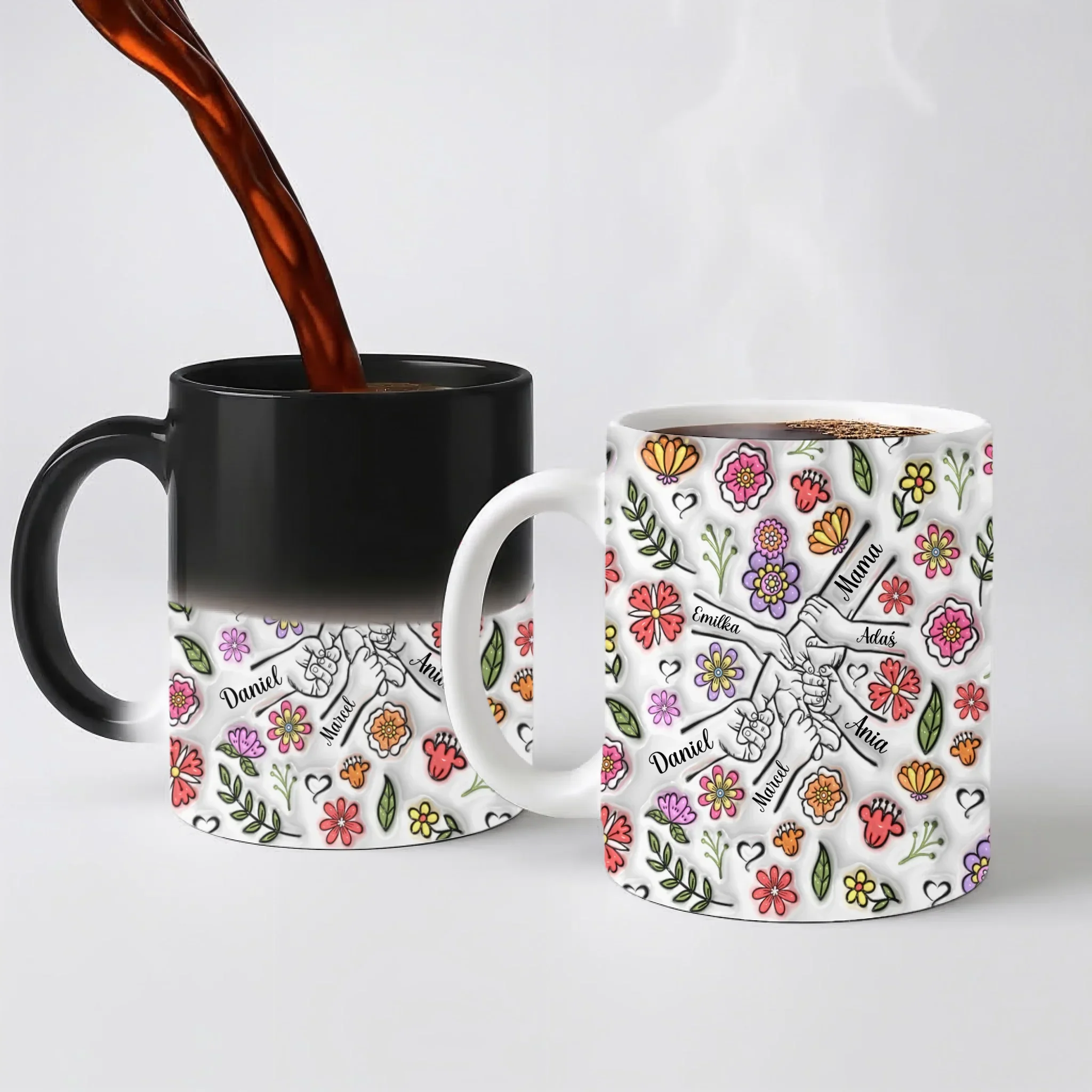 Hrnek pro maminku - rozkvetlá louka - Hrnek (330ml) - Magický (měnící barvu)