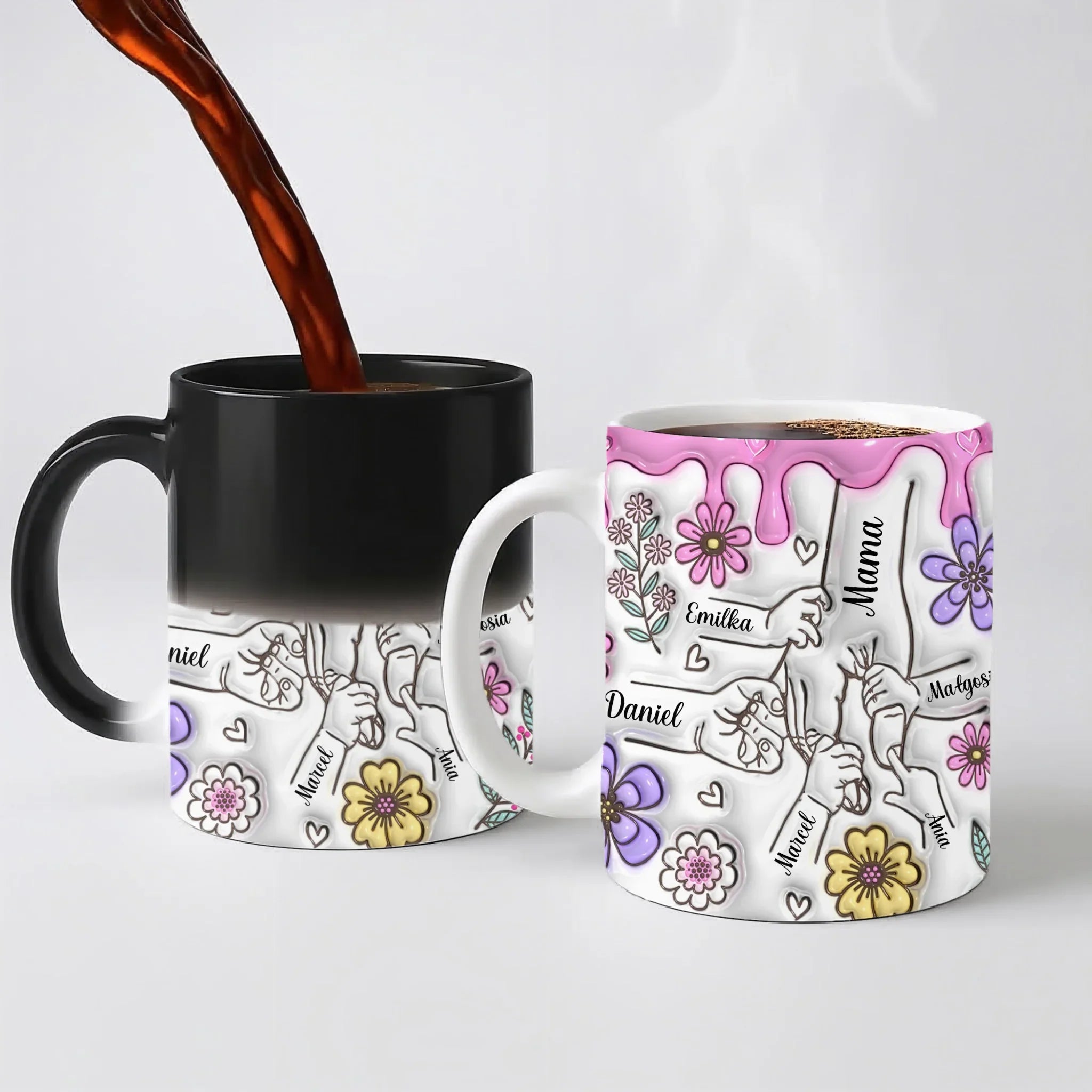 Hrnek pro maminku - růžová poleva a květy - Hrnek (330ml) - Magický (měnící barvu)