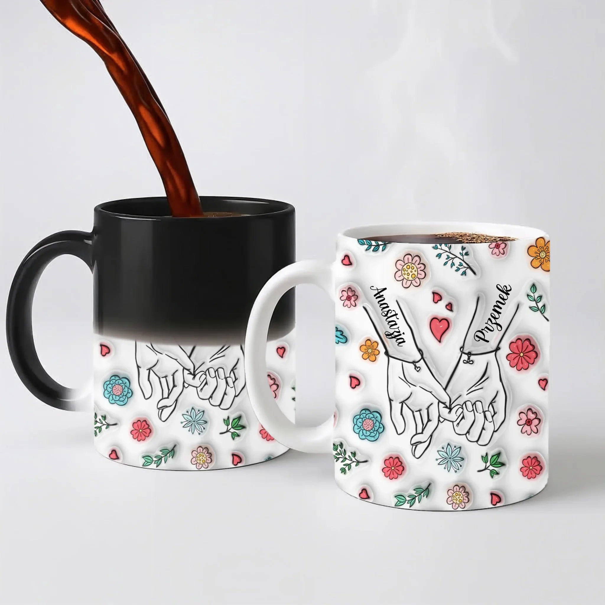 Hrnek pro páry - propletené malíčky - Hrnek (330ml) - Magický (měnící barvu)