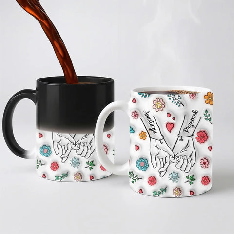 Hrnek pro páry - propletené malíčky - Hrnek (330ml) - Magický (měnící barvu)