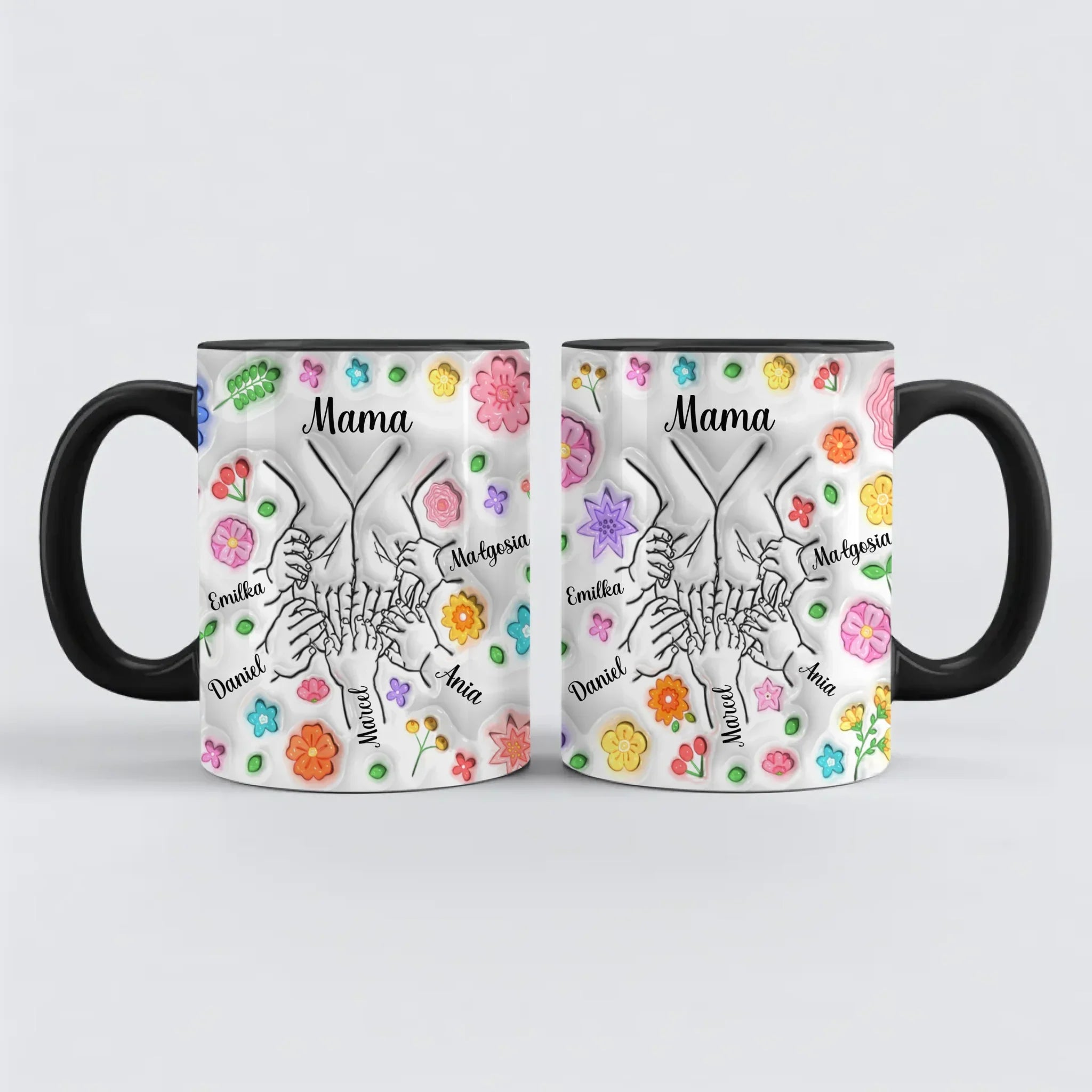 Hrnek pro maminku - spojené ruce rodiny - Hrnek (330ml) - Černý