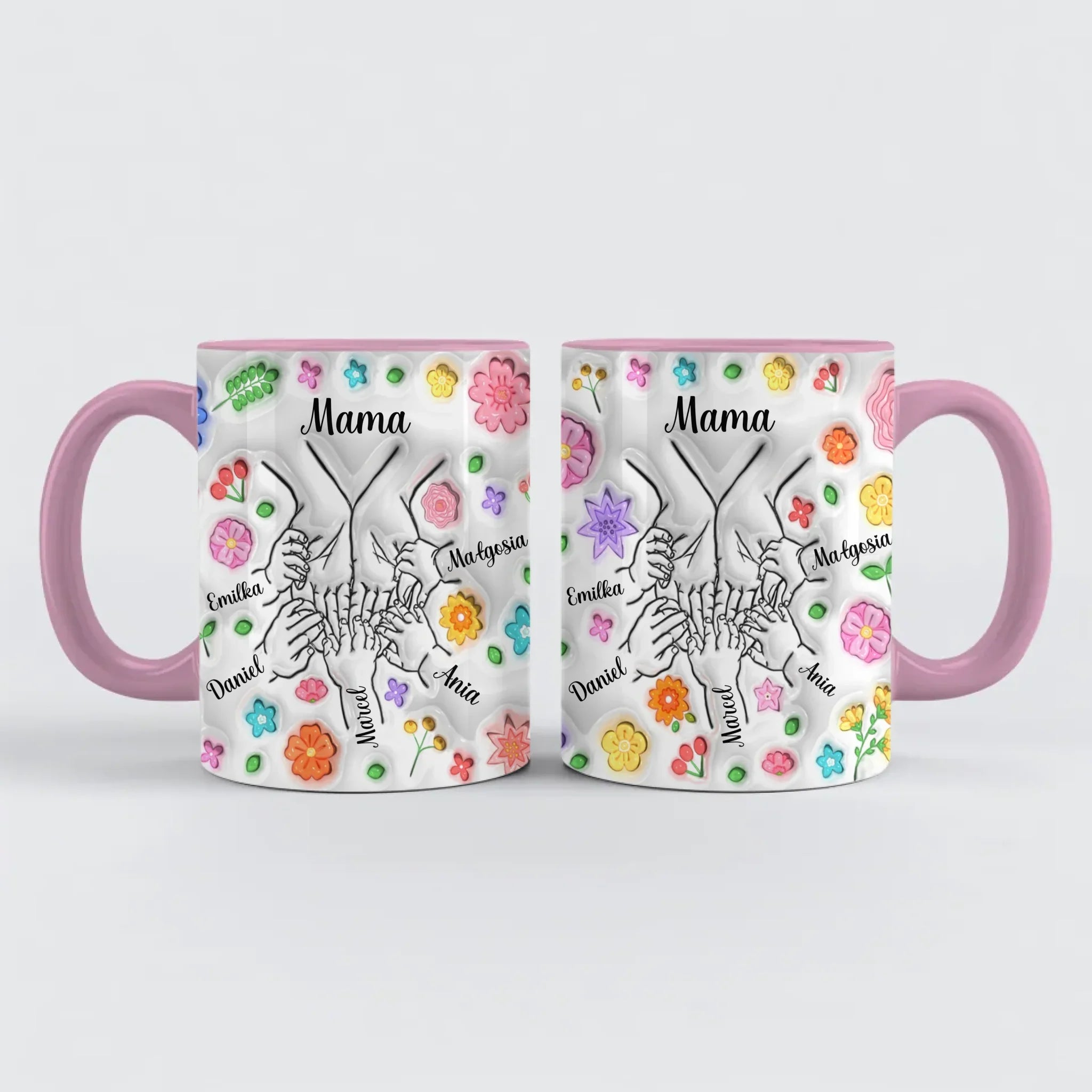 Hrnek pro maminku - spojené ruce rodiny - Hrnek (330ml) - Růžový