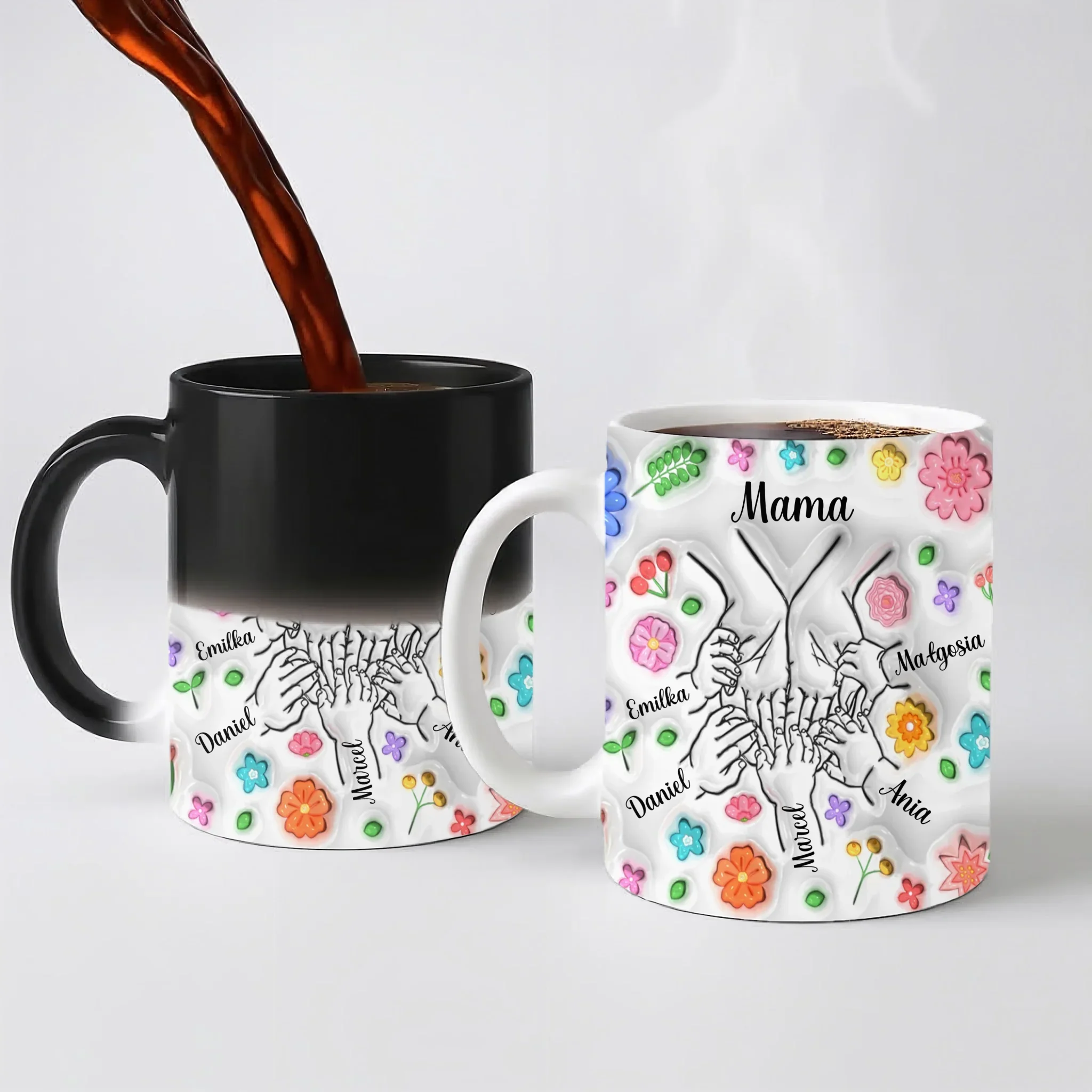 Hrnek pro maminku - spojené ruce rodiny - Hrnek (330ml) - Magický (měnící barvu)