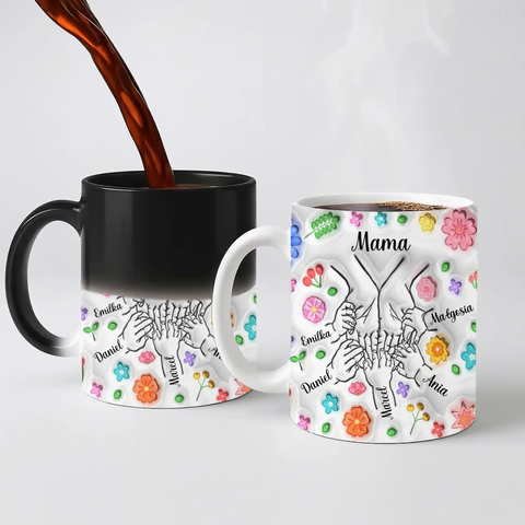 Hrnek pro maminku - spojené ruce rodiny - Hrnek (330ml) - Magický (měnící barvu)