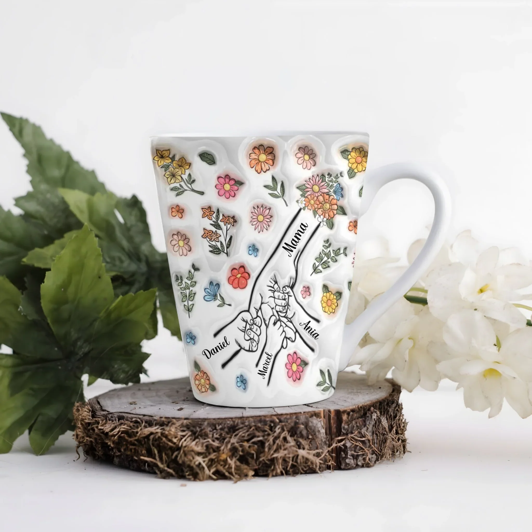 Hrnek pro rodinu - ruce na rozkvetlé louce - Latte Hrnek (300ml) - Bílý