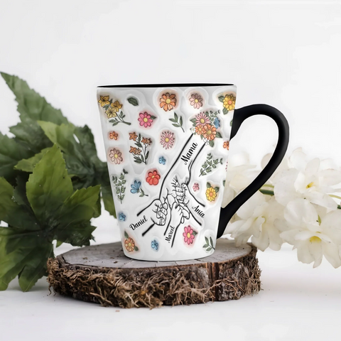 Hrnek pro rodinu - ruce na rozkvetlé louce - Latte Hrnek (300ml) - Černý