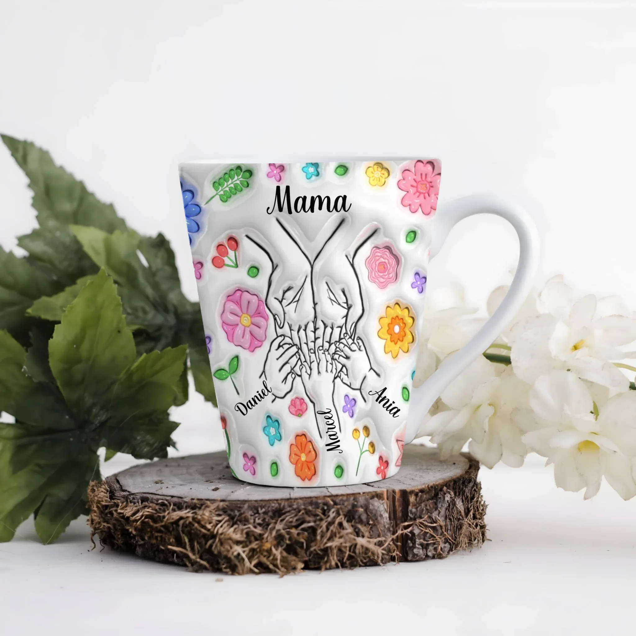 Hrnek pro maminku - spojené ruce rodiny - Latte Hrnek (300ml) - Bílý