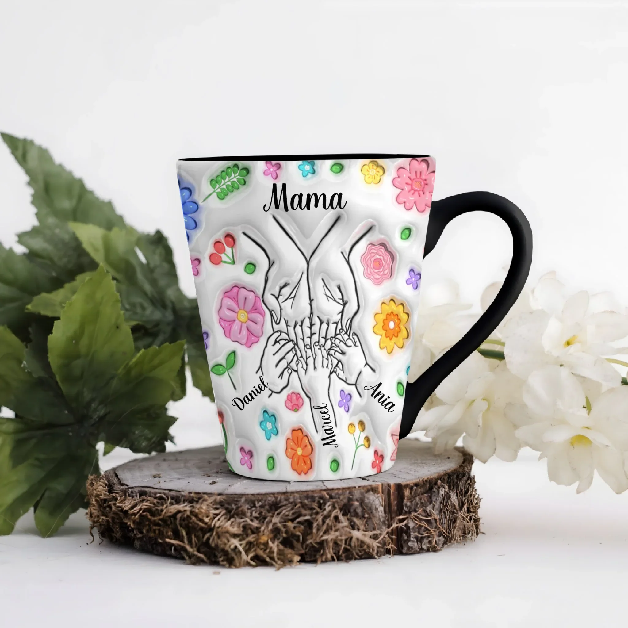 Hrnek pro maminku - spojené ruce rodiny - Latte Hrnek (300ml) - Černý