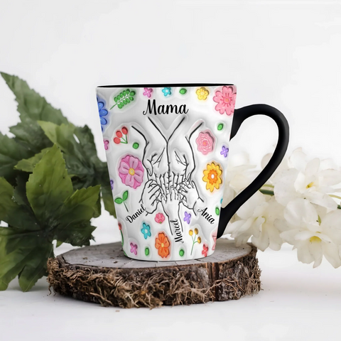 Hrnek pro maminku - spojené ruce rodiny - Latte Hrnek (300ml) - Černý
