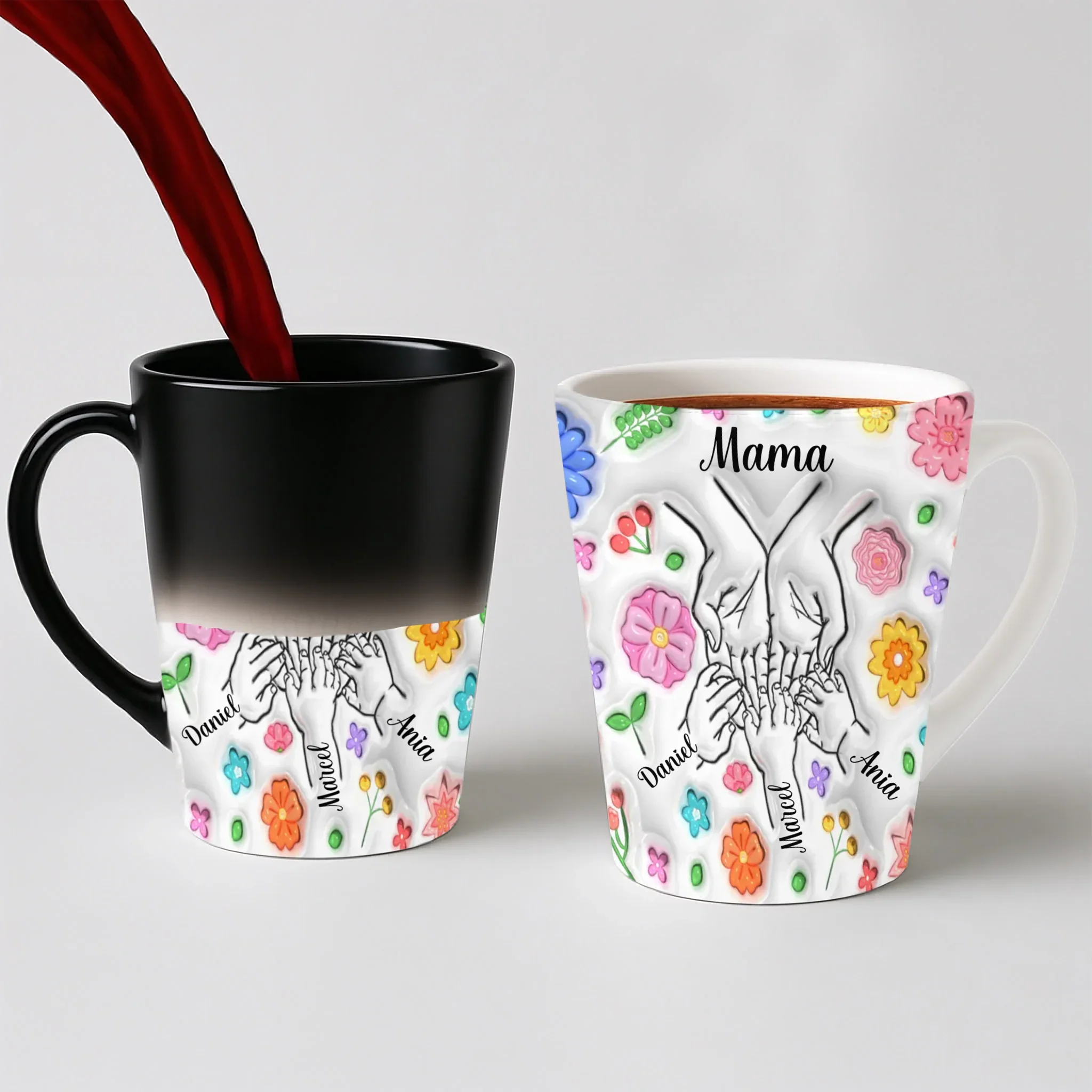 Hrnek pro maminku - spojené ruce rodiny - Latte Hrnek (300ml) - Magický (měnící barvu)