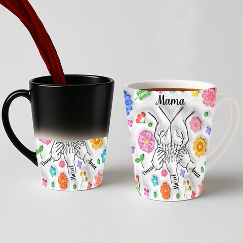 Hrnek pro maminku - spojené ruce rodiny - Latte Hrnek (300ml) - Magický (měnící barvu)