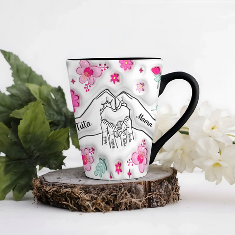 Hrnek pro rodinu - srdce z dlaní maminky a táty - Latte Hrnek (300ml) - Černý