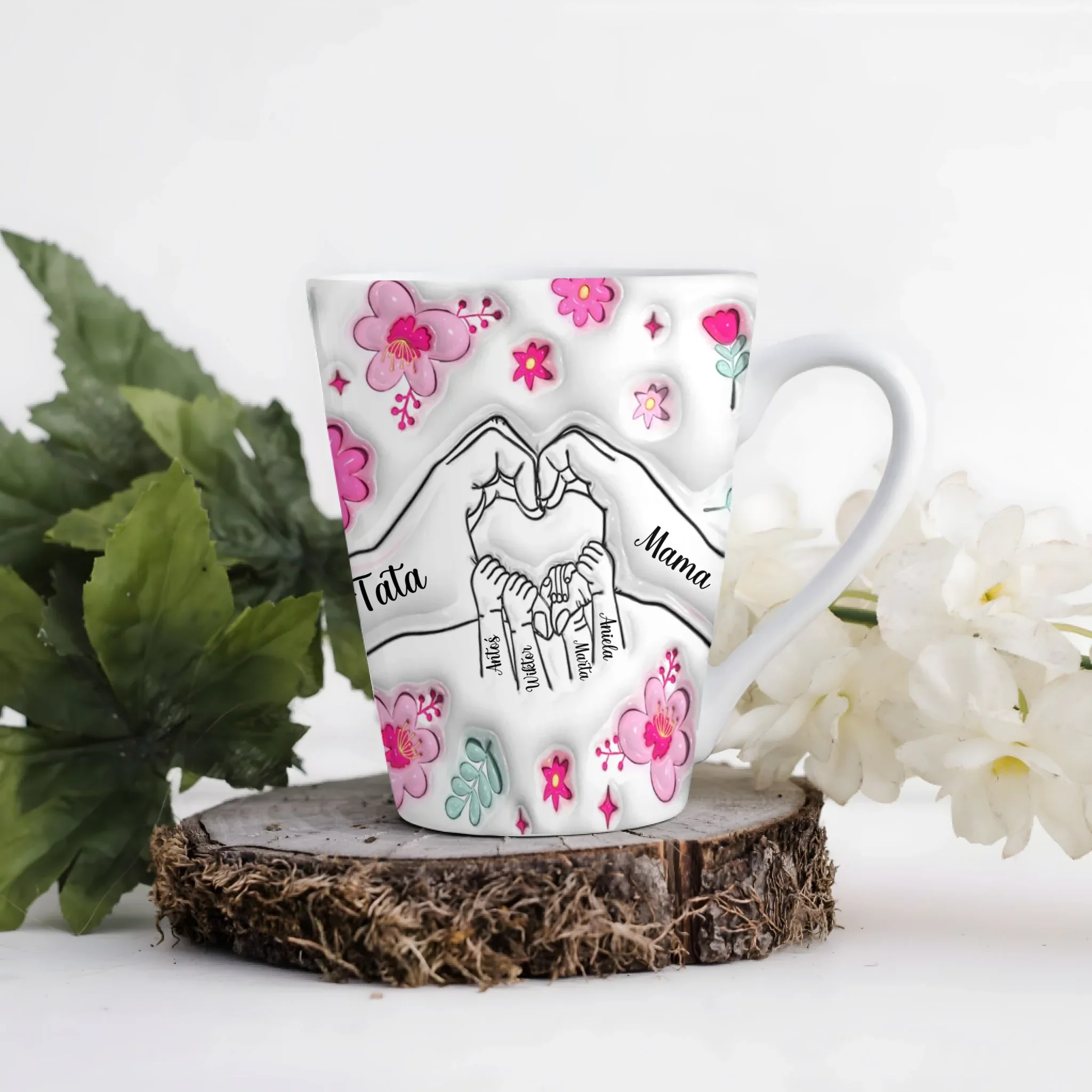 Hrnek pro rodinu - srdce z dlaní maminky a táty - Latte Hrnek (300ml) - Bílý