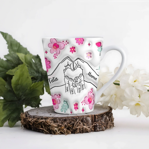 Hrnek pro rodinu - srdce z dlaní maminky a táty - Latte Hrnek (300ml) - Bílý