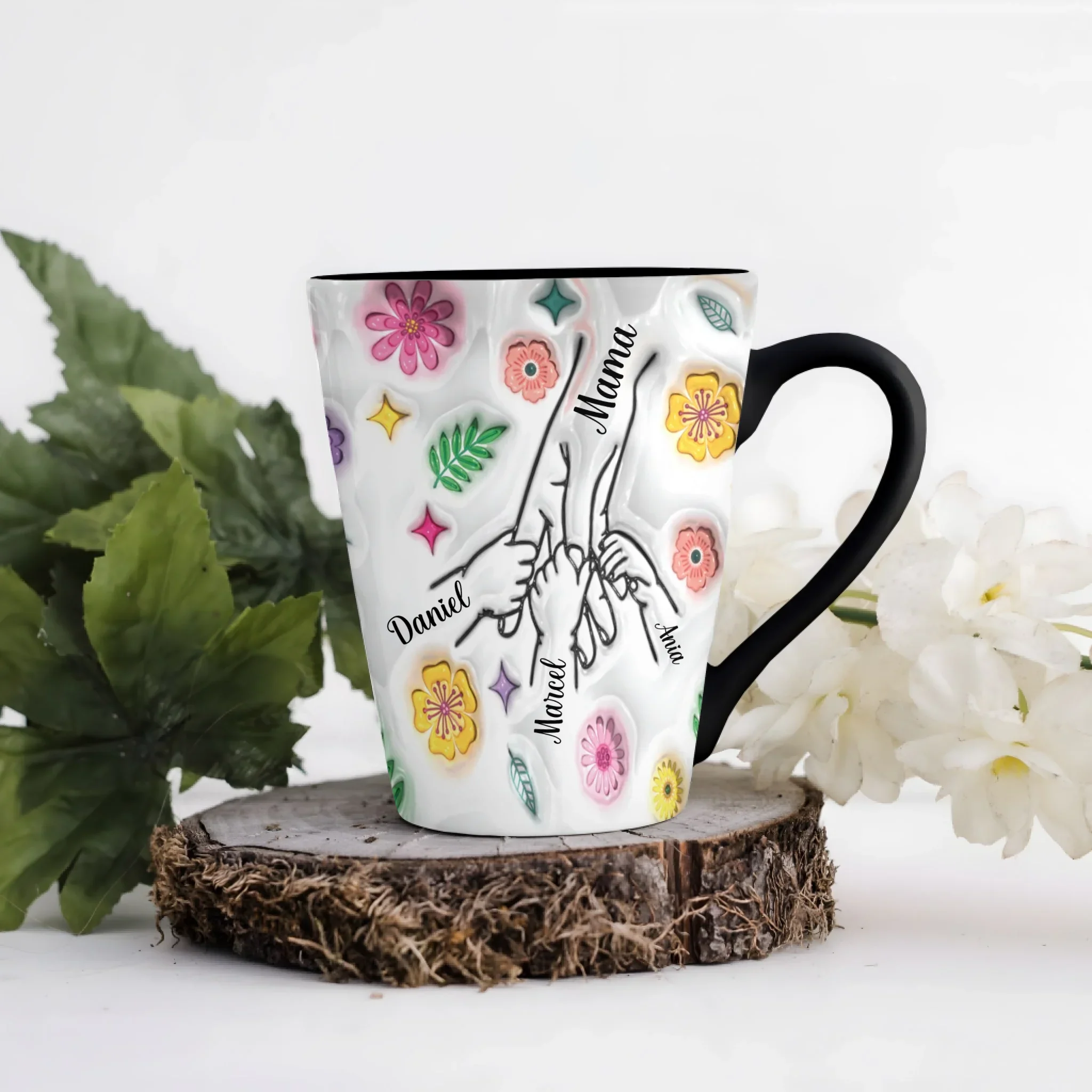 Hrnek pro maminku - jarní květy - Latte Hrnek (300ml) - Černý