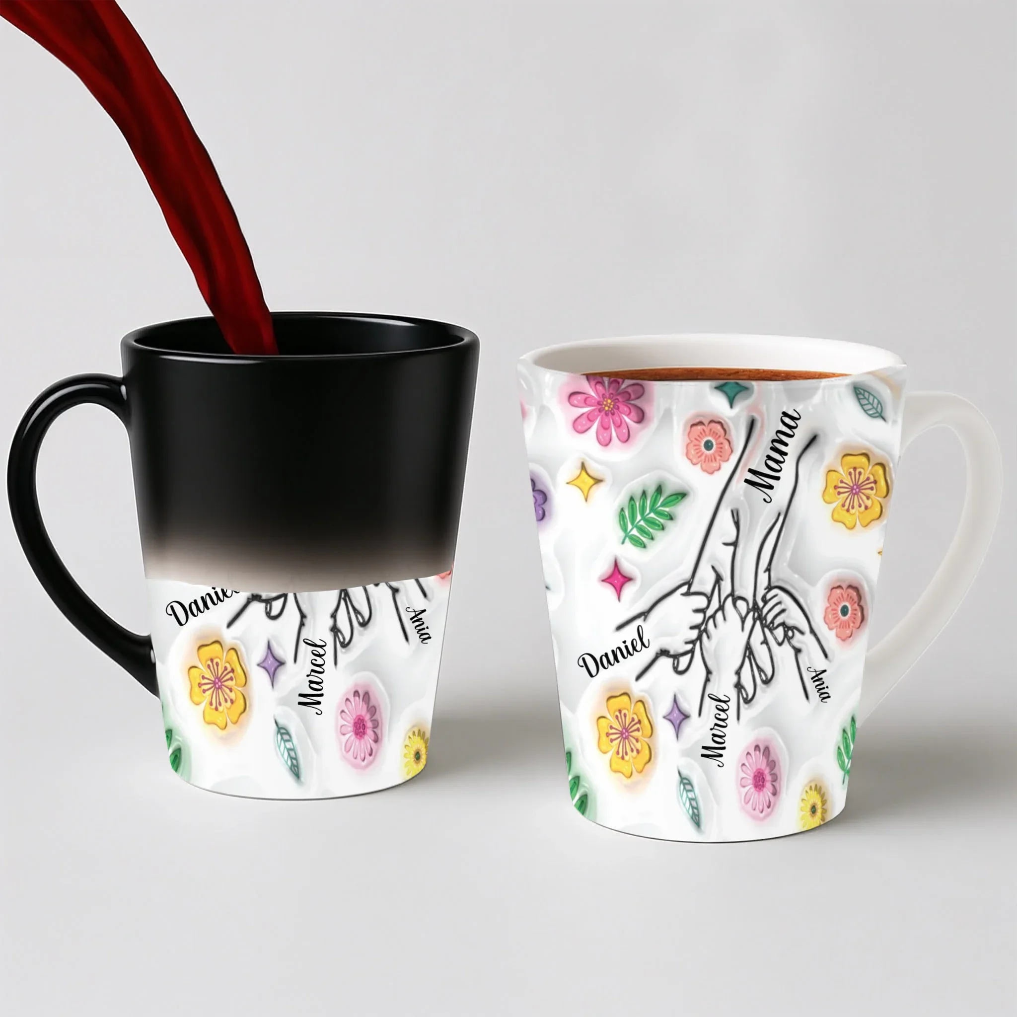 Hrnek pro maminku - jarní květy - Latte Hrnek (300ml) - Magický (měnící barvu)