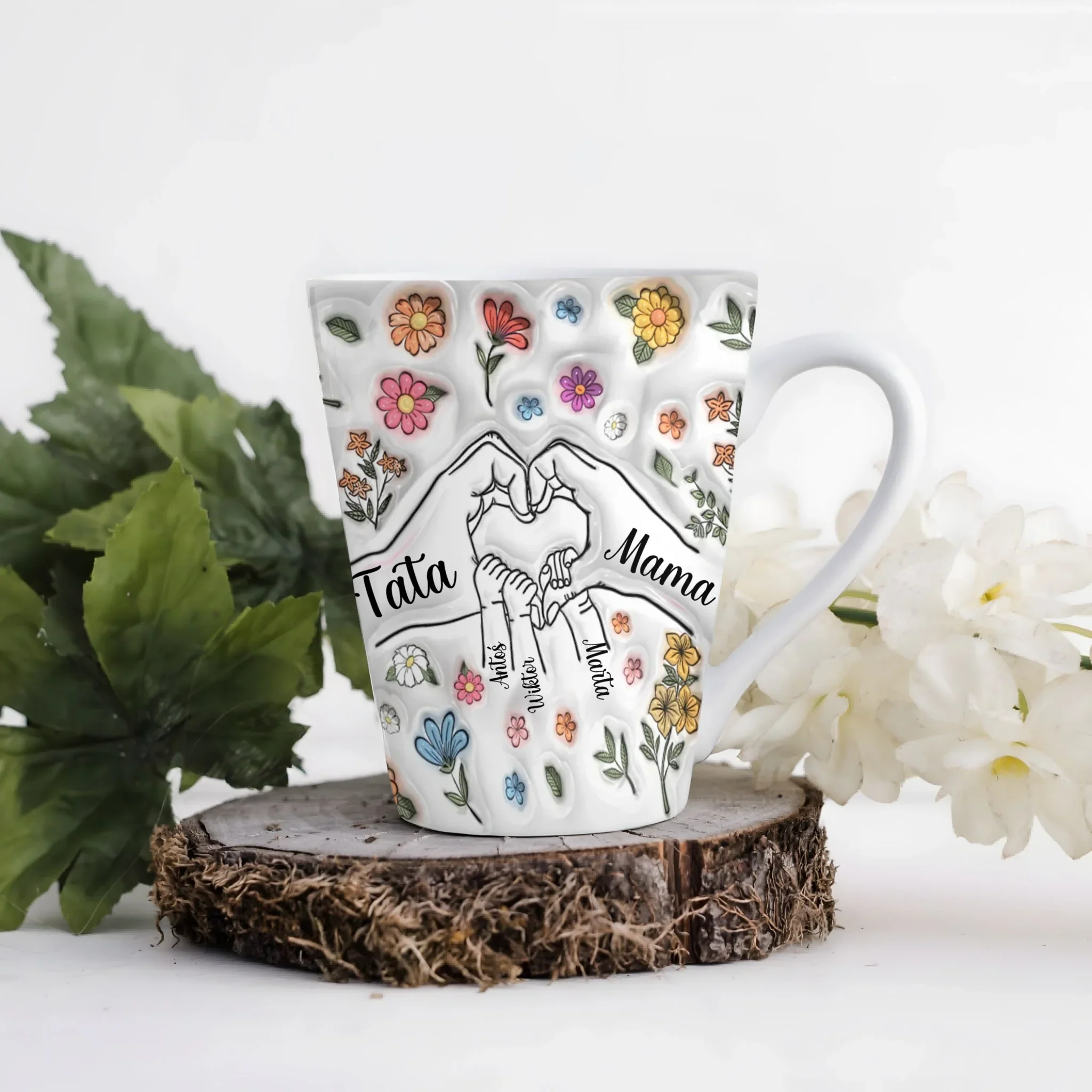 Hrnek pro maminku a tátu - srdce z dlaní - Latte Hrnek (300ml) - Bílý