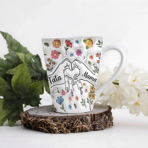 Hrnek pro maminku a tátu - srdce z dlaní - Latte Hrnek (300ml) - Bílý