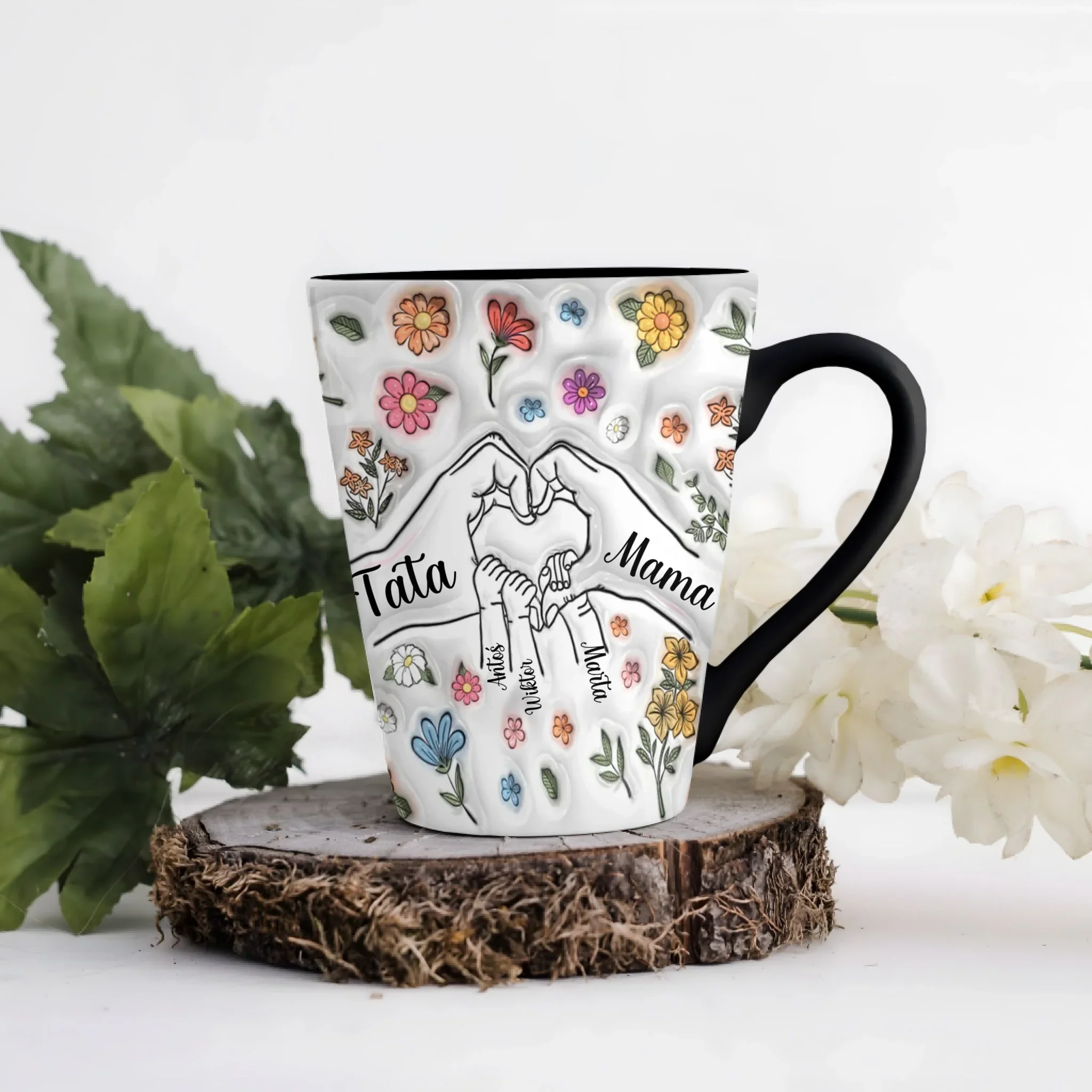 Hrnek pro maminku a tátu - srdce z dlaní - Latte Hrnek (300ml) - Černý