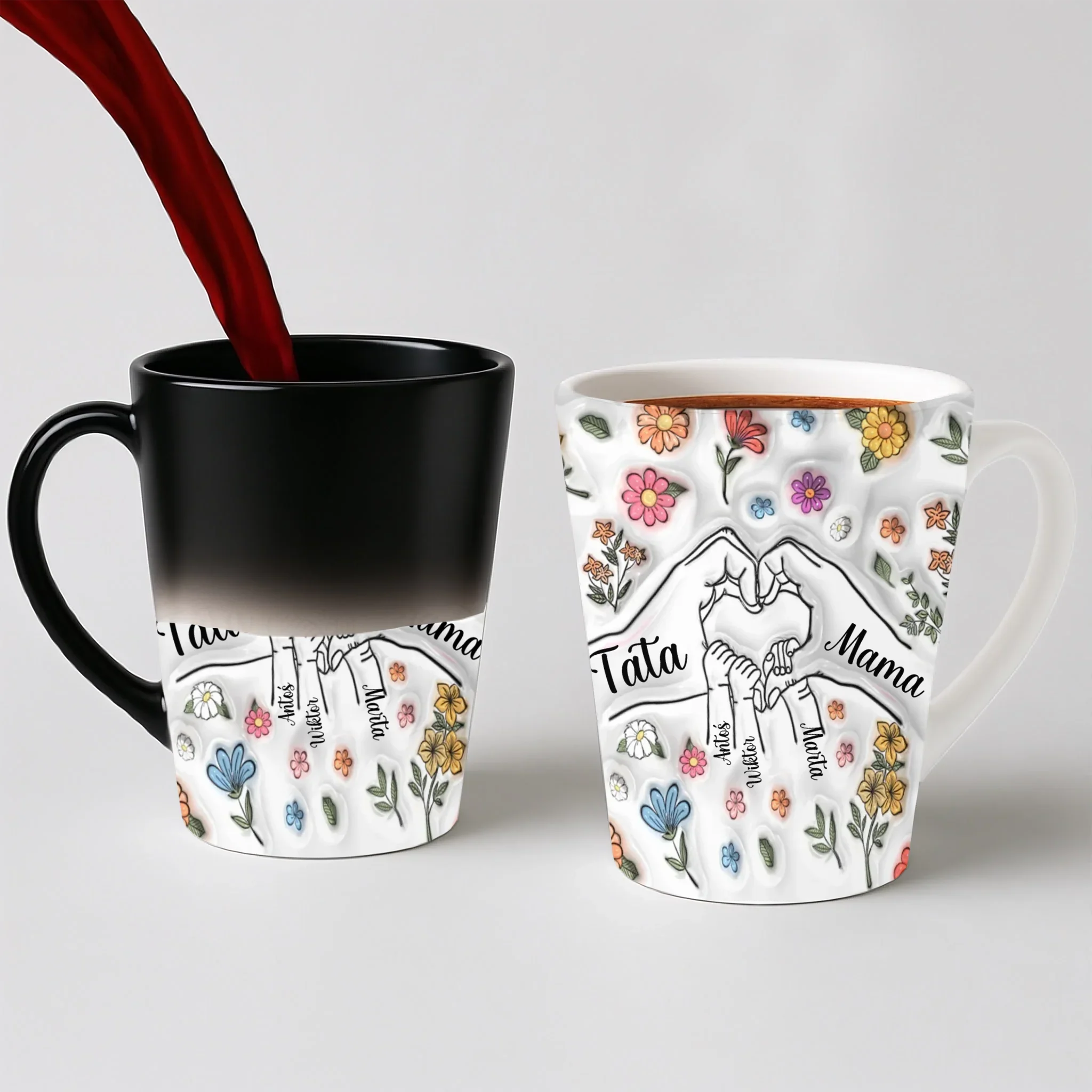 Hrnek pro maminku a tátu - srdce z dlaní - Latte Hrnek (300ml) - Magický (měnící barvu)