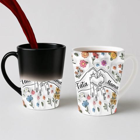 Hrnek pro maminku a tátu - srdce z dlaní - Latte Hrnek (300ml) - Magický (měnící barvu)
