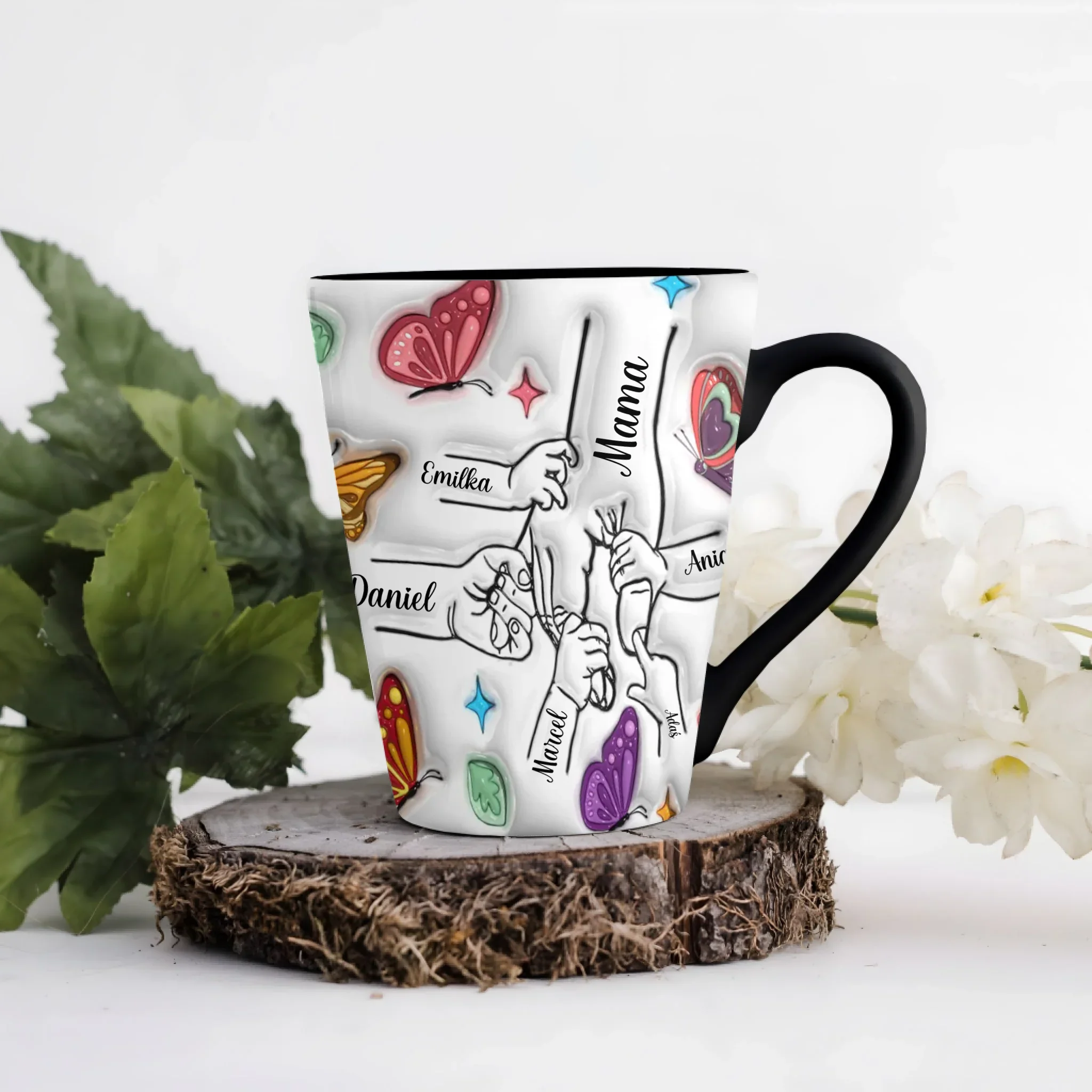 Hrnek pro maminku - barevní motýli - Latte Hrnek (300ml) - Černý