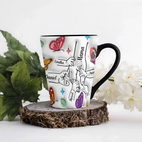 Hrnek pro maminku - barevní motýli - Latte Hrnek (300ml) - Černý