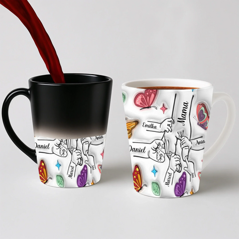 Hrnek pro maminku - barevní motýli - Latte Hrnek (300ml) - Magický (měnící barvu)