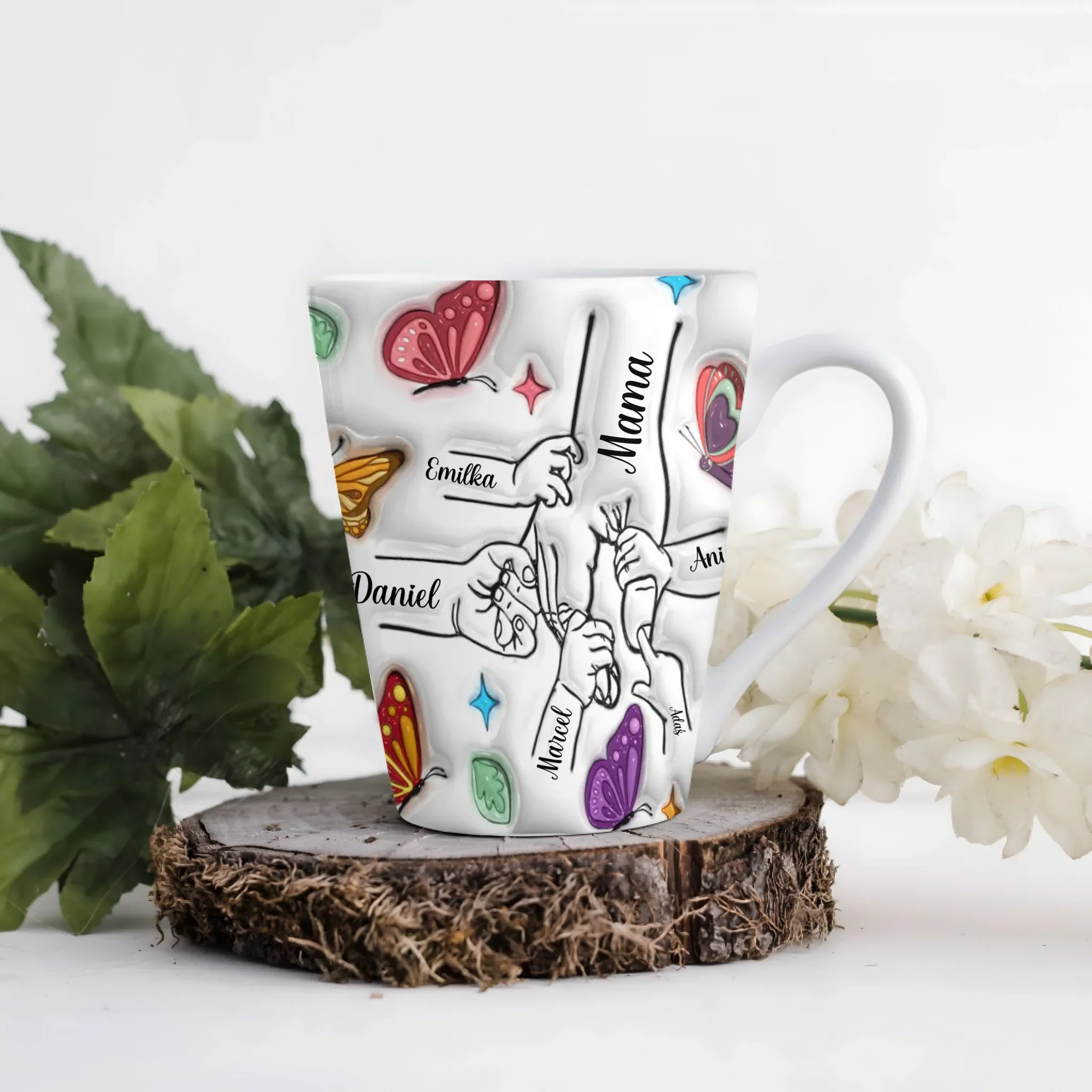 Hrnek pro maminku - barevní motýli - Latte Hrnek (300ml) - Bílý