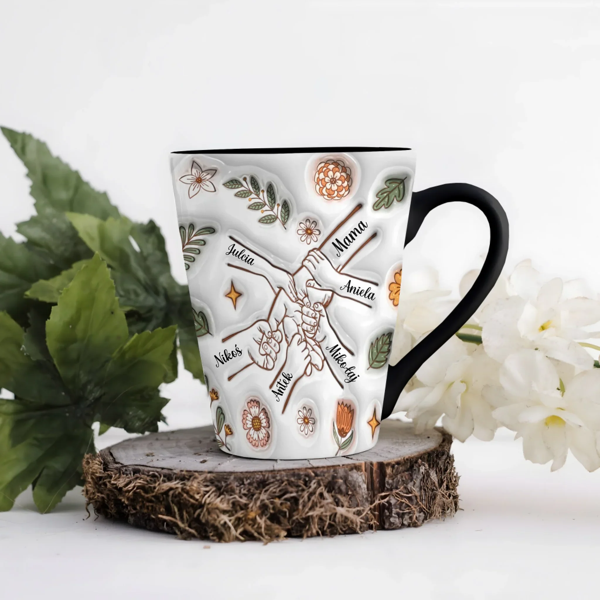 Hrnek pro maminku - podzimní květy - Latte Hrnek (300ml) - Černý