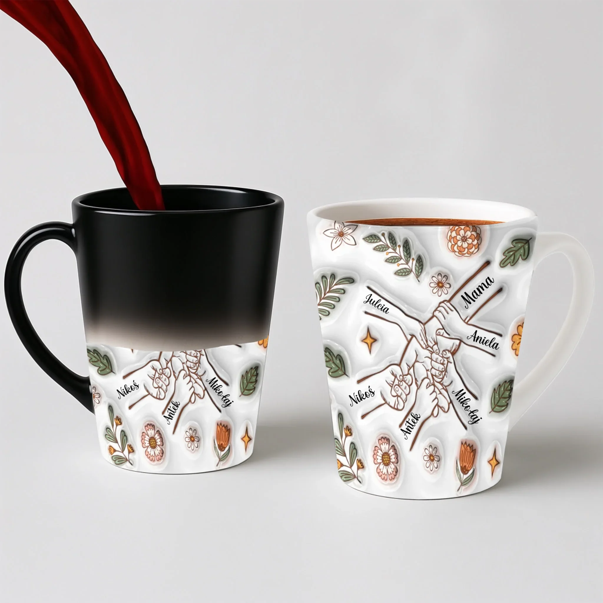 Hrnek pro maminku - podzimní květy - Latte Hrnek (300ml) - Magický (měnící barvu)