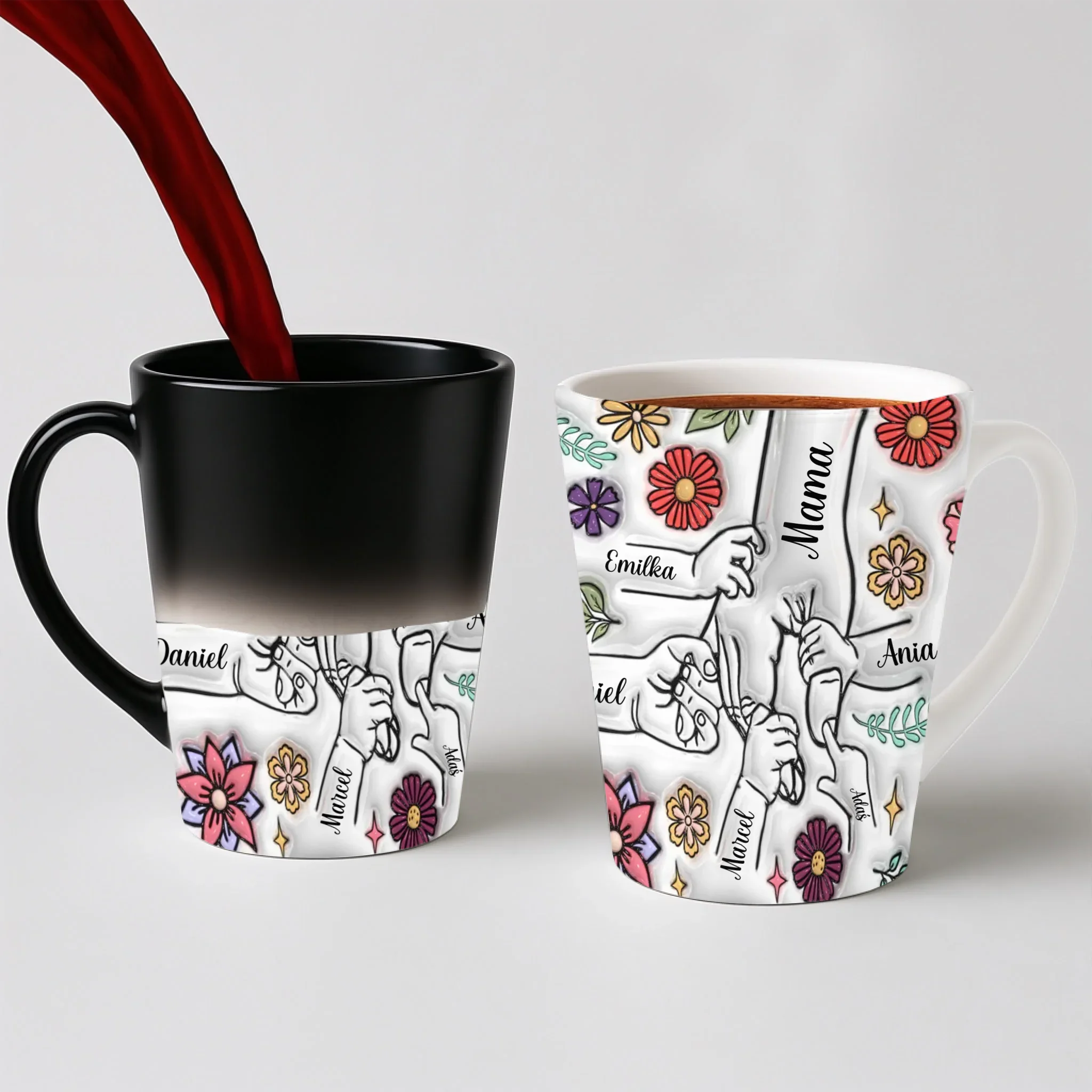 Hrnek pro maminku - lidové květy - Latte Hrnek (300ml) - Magický (měnící barvu)