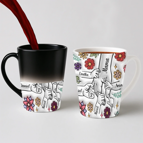 Hrnek pro maminku - lidové květy - Latte Hrnek (300ml) - Magický (měnící barvu)