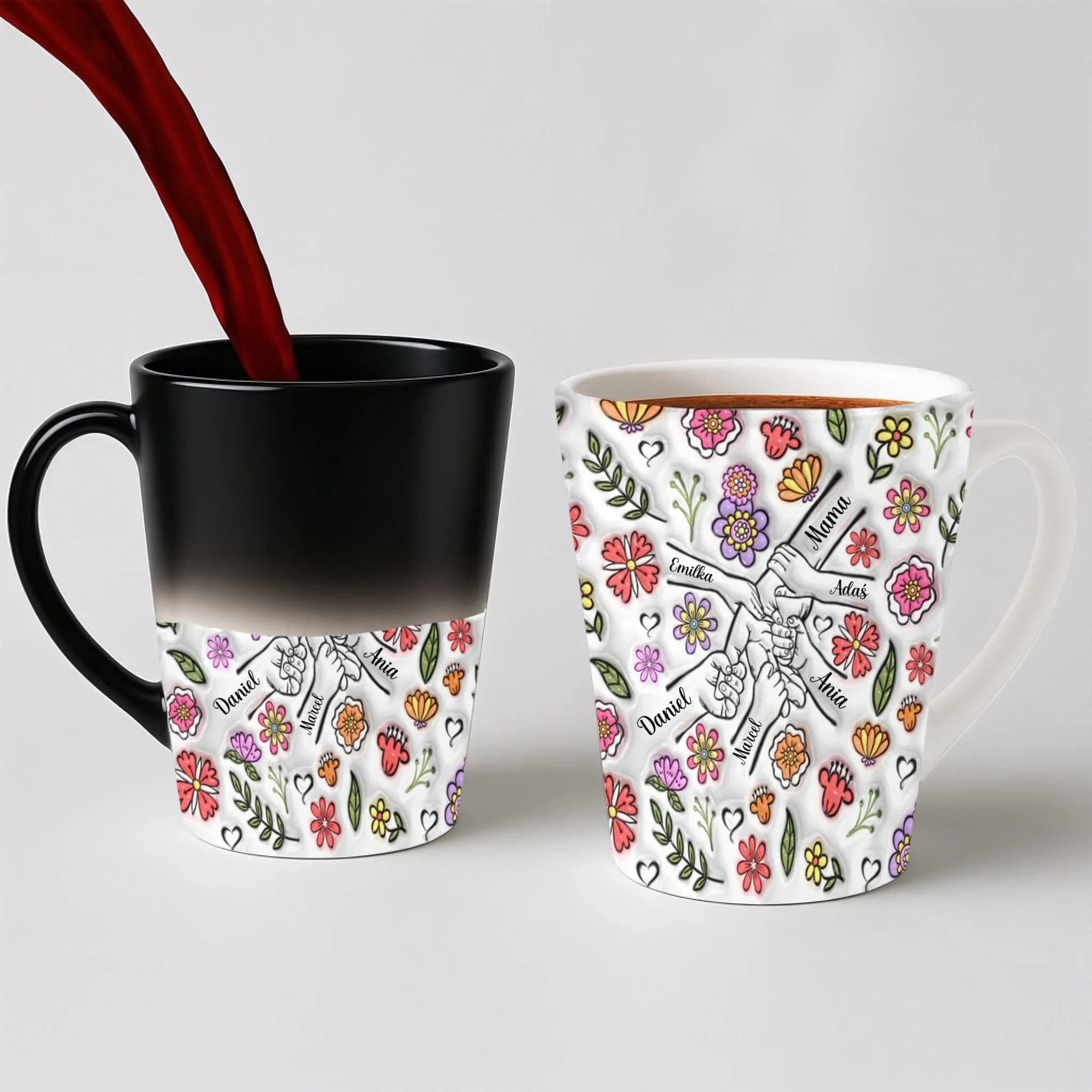 Hrnek pro maminku - rozkvetlá louka - Latte Hrnek (300ml) - Magický (měnící barvu)
