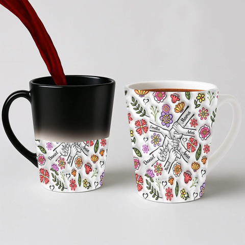 Hrnek pro maminku - rozkvetlá louka - Latte Hrnek (300ml) - Magický (měnící barvu)