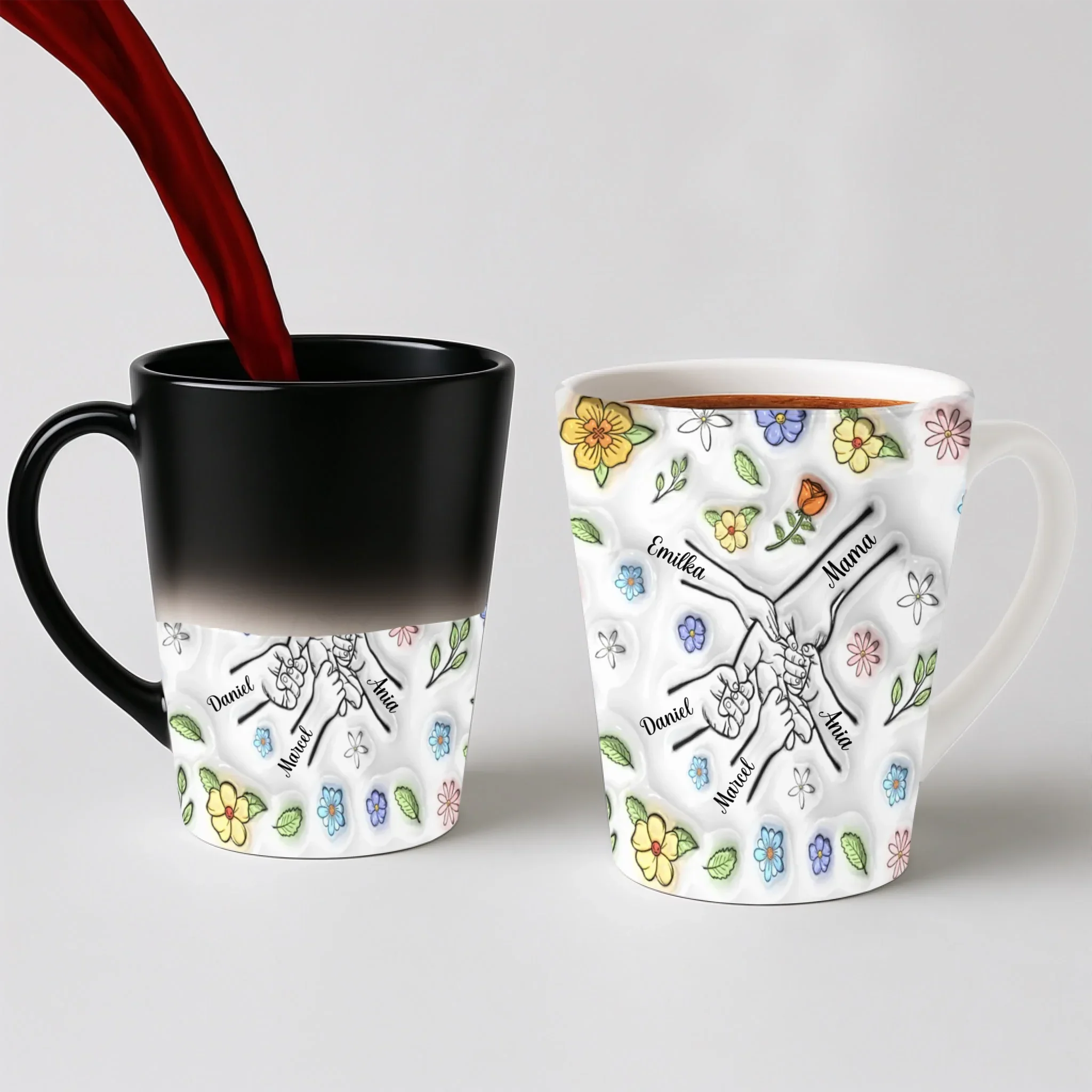 Hrnek pro maminku - pastelové luční květy - Latte Hrnek (300ml) - Magický (měnící barvu)