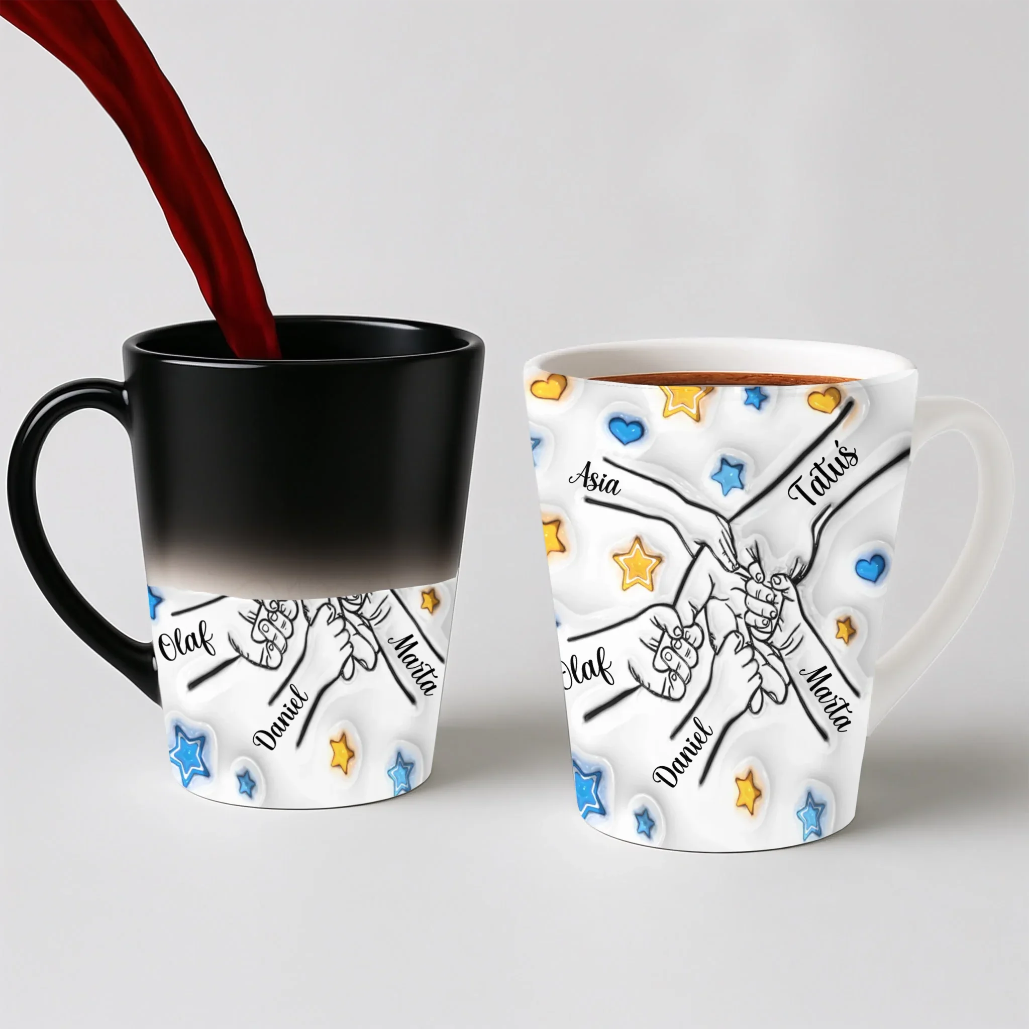 Rodinný hrnek - pěstičky a hvězdičky - Latte Hrnek (300ml) - Magický (měnící barvu)