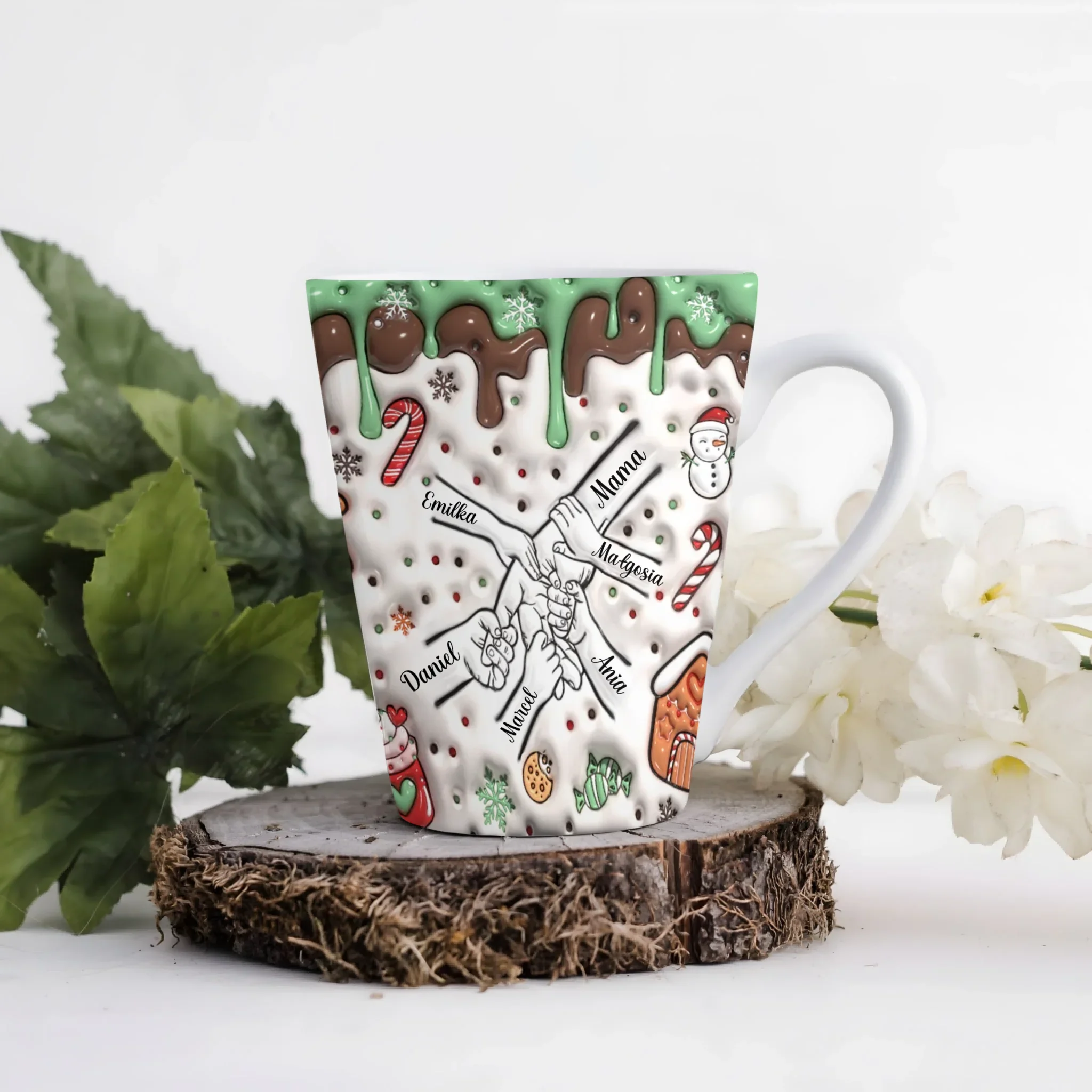 Vánoční hrnek - sněhulák a sladkosti - Latte Hrnek (300ml) - Bílý