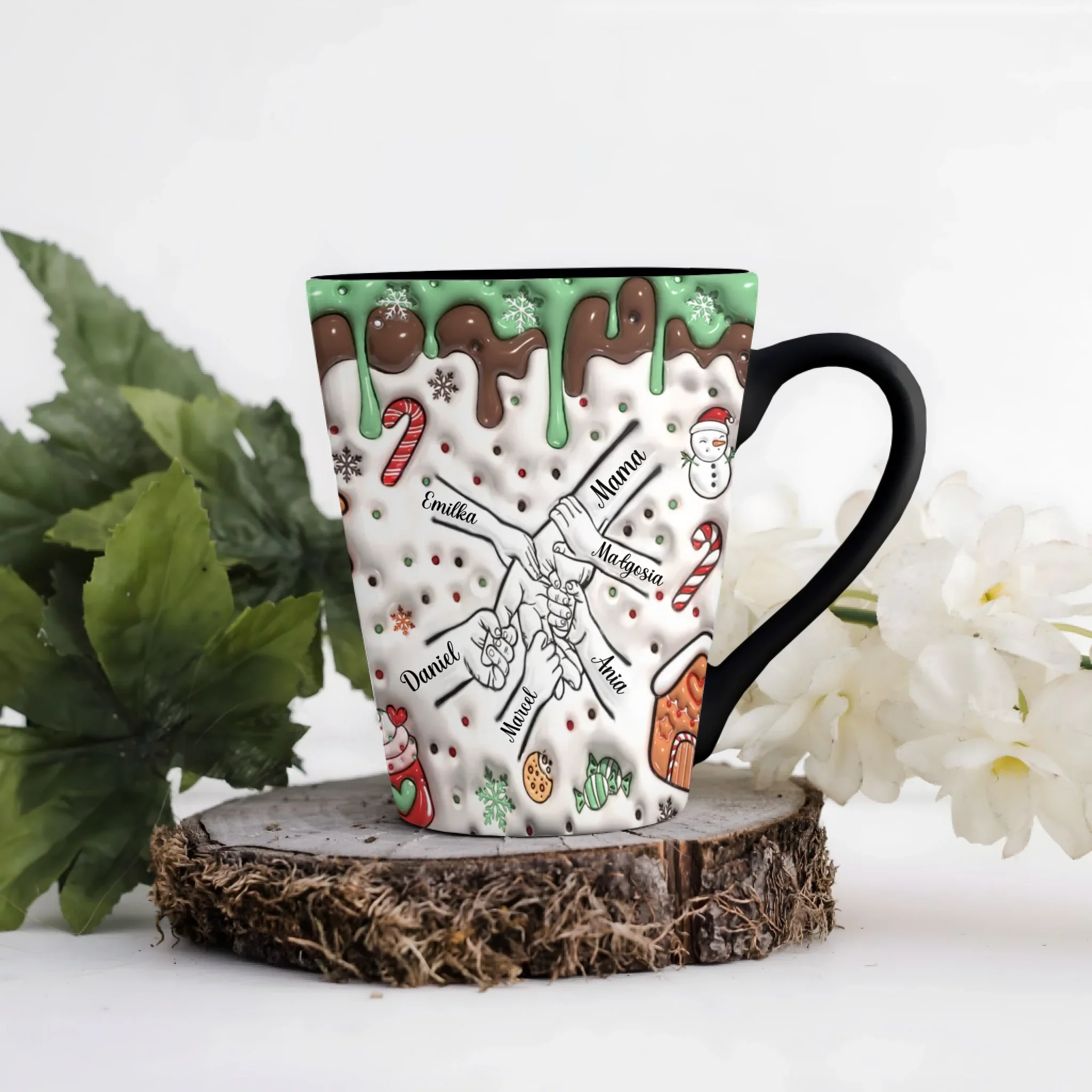 Vánoční hrnek - sněhulák a sladkosti - Latte Hrnek (300ml) - Černý