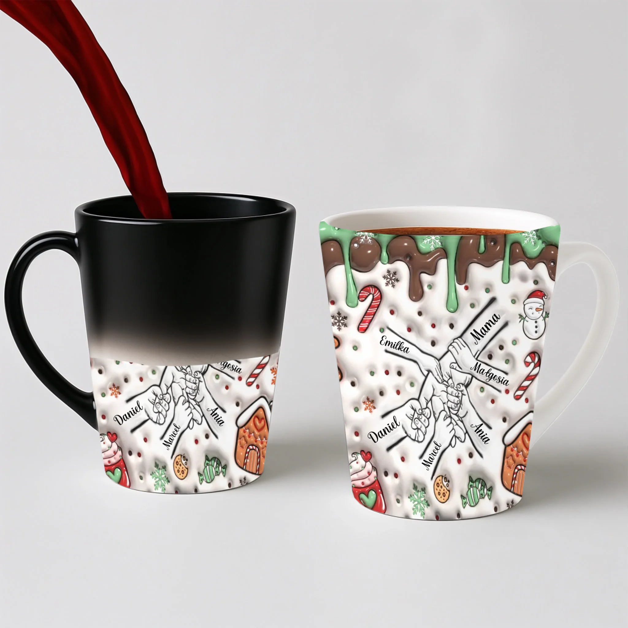 Vánoční hrnek - sněhulák a sladkosti - Latte Hrnek (300ml) - Magický (měnící barvu)