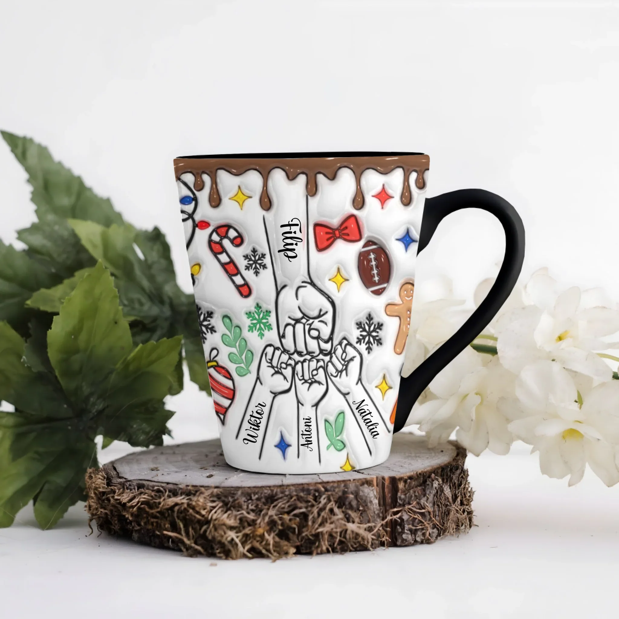 Vánoční hrnek pro rodinu - pěstičky - Latte Hrnek (300ml) - Černý