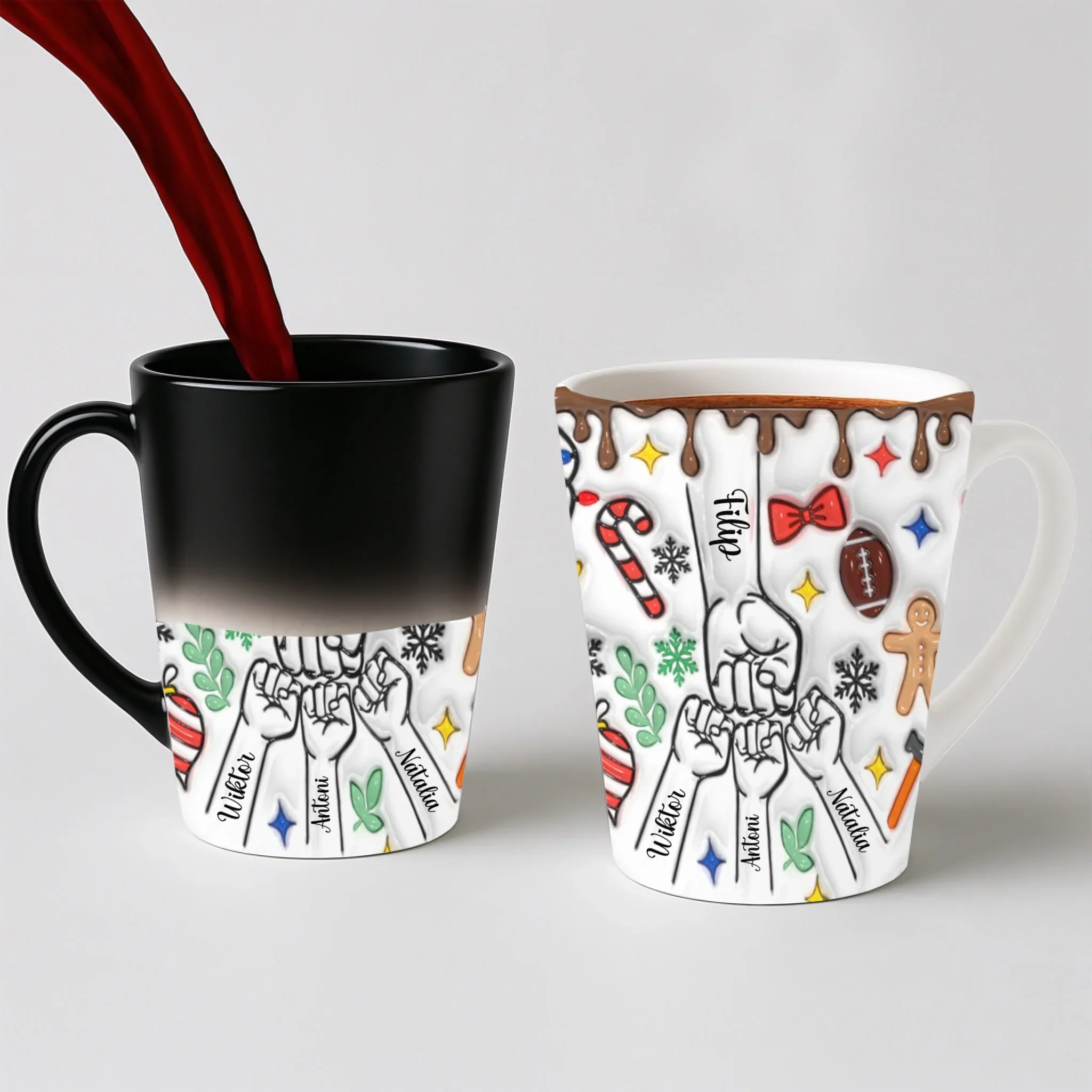 Vánoční hrnek pro rodinu - pěstičky - Latte Hrnek (300ml) - Magický (měnící barvu)