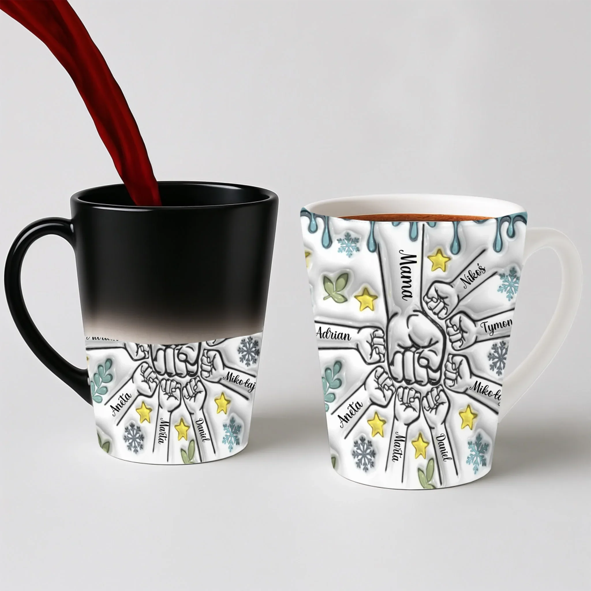 Hrnek pro rodinu - pěstičky a sněhové vločky - Latte Hrnek (300ml) - Magický (měnící barvu)