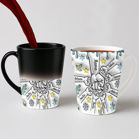 Hrnek pro rodinu - pěstičky a sněhové vločky - Latte Hrnek (300ml) - Magický (měnící barvu)