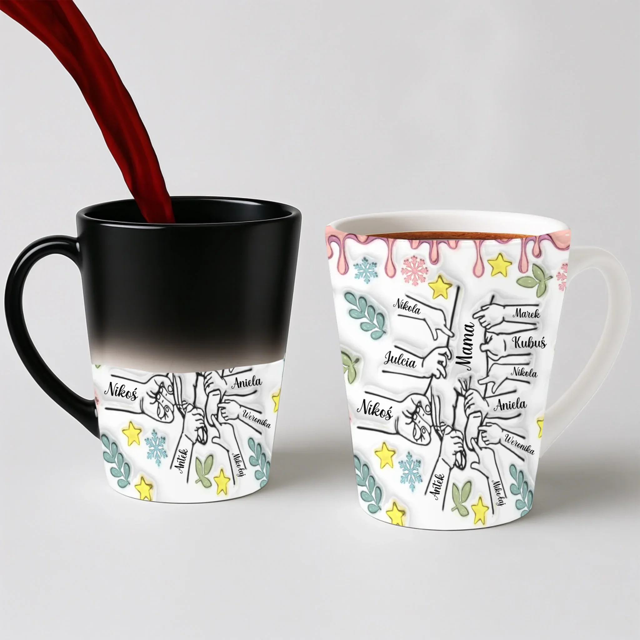 Hrnek pro velkou rodinu - pěstičky - Latte Hrnek (300ml) - Magický (měnící barvu)