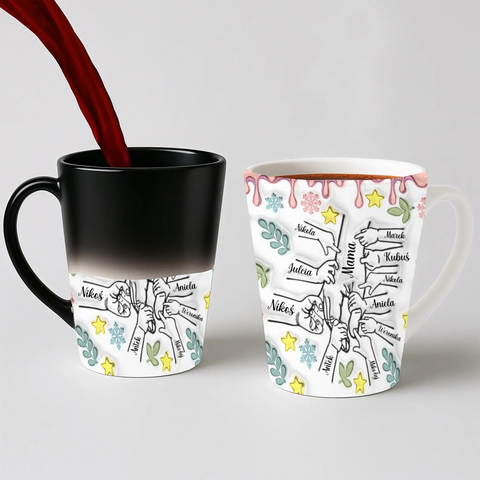 Hrnek pro velkou rodinu - pěstičky - Latte Hrnek (300ml) - Magický (měnící barvu)
