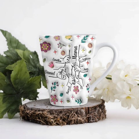 Hrnek pro rodinu - ruce v květech - Latte Hrnek (300ml) - Bílý