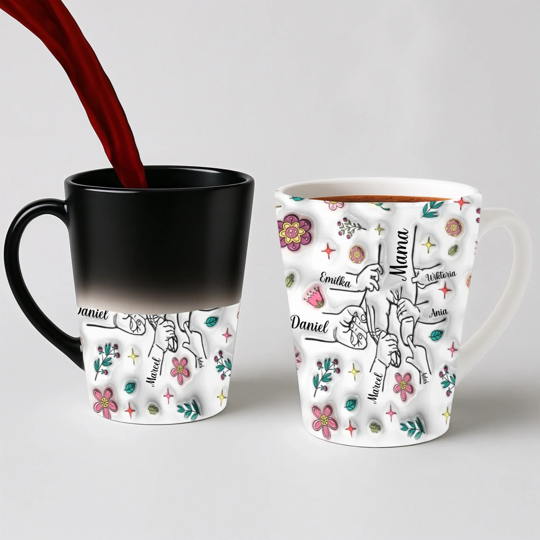 Hrnek pro rodinu - ruce v květech - Latte Hrnek (300ml) - Magický (měnící barvu)