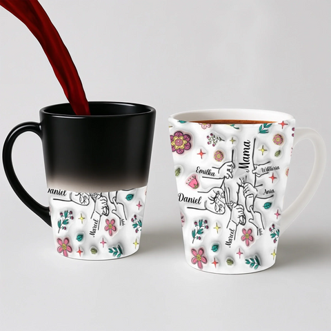 Hrnek pro rodinu - ruce v květech - Latte Hrnek (300ml) - Magický (měnící barvu)